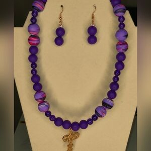 Vibrant Purple and Pink Beaded Necklace with God Is Love Rose Gold Love Pendant